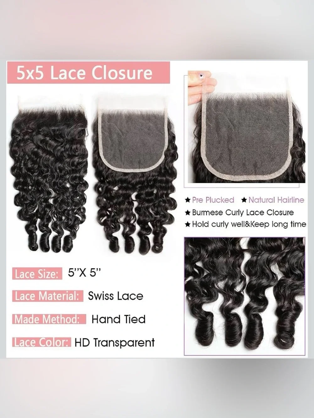 ✨ Burmese Curly Human Hair Bundles with 5x5 HD Lace Closure ✨